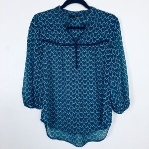 Ro & De V Neck Three Fourth Sleeve Blouse Blue XS Anthropologie